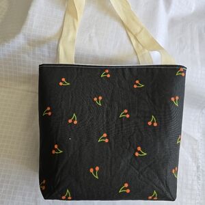 Black Bag with Cherries ( book bag / Halloween candy bag / toy bag )